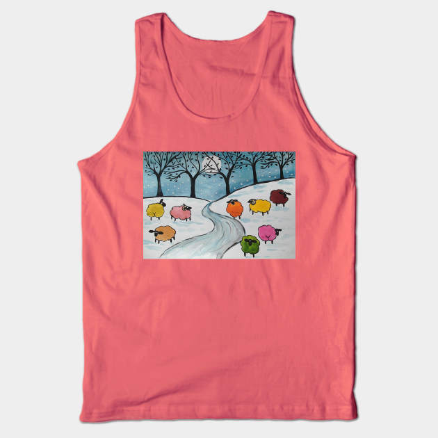 Quirky Colourful Sheep in the Snow Tank Top by Casimirasquirkyart